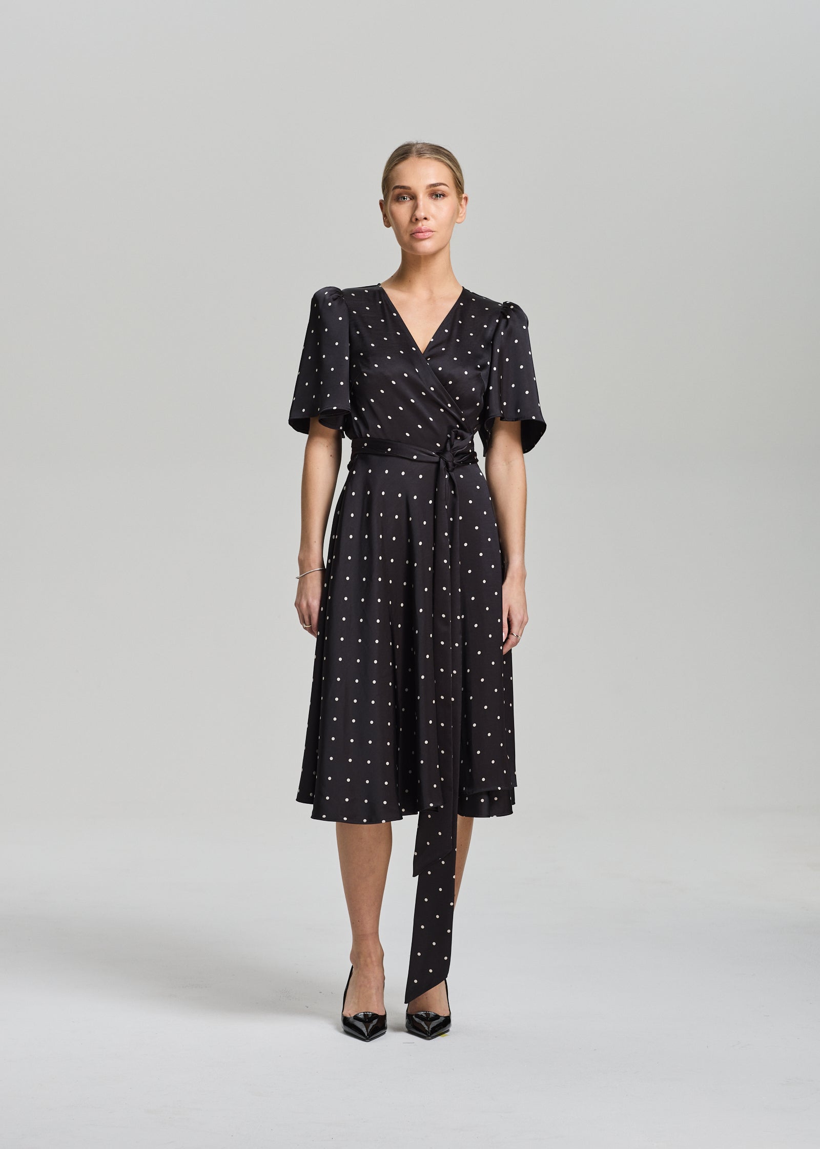 RAVNRAVN Florence wrap dress Dress Black Ivory Dots